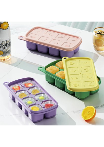 Sarı Gıda Sınıfı Silikon Buz Izgarası Mutfak Gadge Tek Tuşla Basın Tipi Buz Kalıbı Dondurucu Yeniden Kullanılabilir Yaratıcı Dıy Kalıp Kare Konteyner (Yurt Dışından) fırsatları