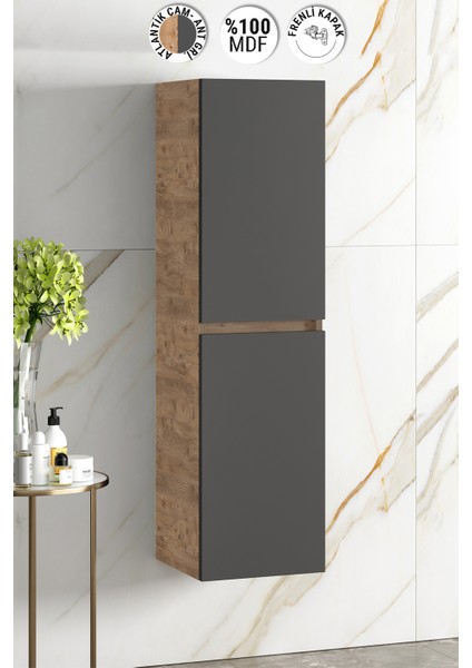 Yıldız 35*130 cm Atlantik Çam-Antrasit Gri Mat Mdf Asma Banyo Boy Dolabı