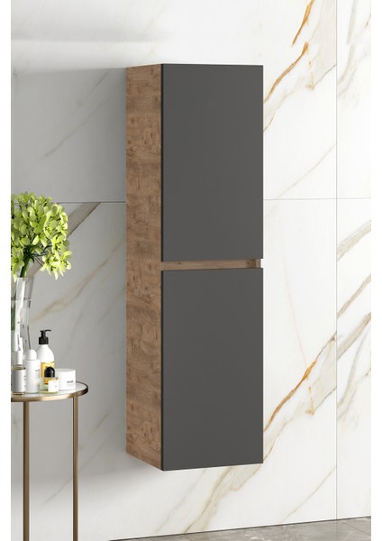 Yıldız 35*130 cm Atlantik Çam-Antrasit Gri Mat Mdf Asma Banyo Boy Dolabı