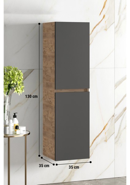 Yıldız 35*130 cm Atlantik Çam-Antrasit Gri Mat Mdf Asma Banyo Boy Dolabı