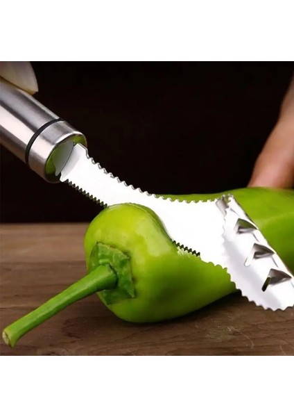 Şerit Biber Tohumu Tart Sökücü Sebze Aracı Paslanmaz Çelik Jalapeno Salatalık Tırtıklı Kenar Kaplama Gadget Mutfak Aksesuarları (Yurt Dışından) fırsatları