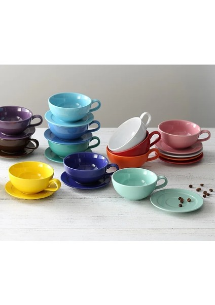 Kahve Rengi 1 Adet Yüksek Kaliteli Renkli Seramik Kahve Seti Kahve Fincanı ve Tabağı Sıraltı Düşük Porselen Cappuccino Latte Fincan 250 ml (Yurt Dışından)