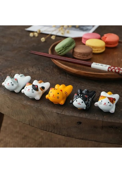 5 Pcs-04 5 Adet Sevimli Kedi Seramik Çubuklarını Tutucu Standı Güzel Tasarım Çubuk Raf Yastık Bakım Dinlenme Japon Tarzı Mutfak Sofra Araçları (Yurt Dışından)