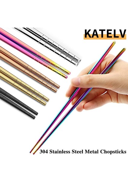 Gül Altın 304 Paslanmaz Çelik Metal Çubuklarını Sofra 1 Çift Kaymaz Çin Chopstick Suşi Çubukları Sofra Takımı Mutfak Aksesuarları (Yurt Dışından)