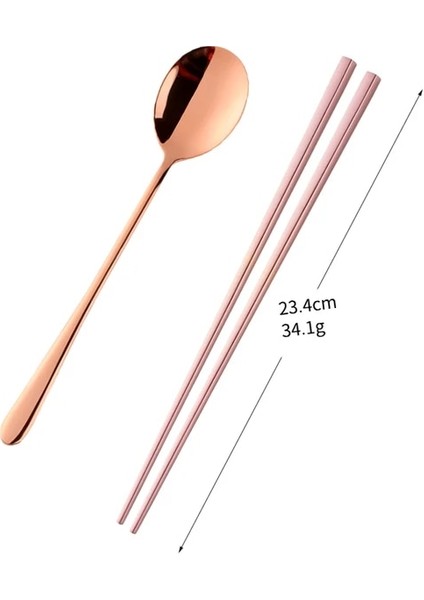 Rose-1set Altın 18/10 Kore Paslanmaz Çelik Gıda Çubuklarını Kaşık Seti Uzun Saplı Düz Kaymaz Çubuklarını Tatlı Kaşıkları Yemek Takımı Seti (Yurt Dışından)