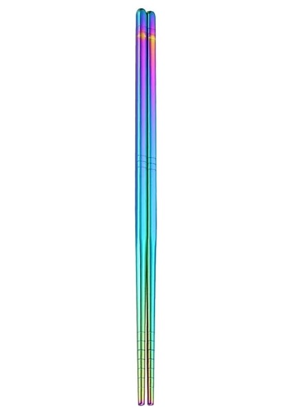 Gökkuşağı 1 Çift 1 Çift Paslanmaz Çelik Çubuklar Taşınabilir Kaymaz Gıda Çubukları Sofra Yeniden Kullanılabilir 23 cm Çin Çubuklarını Sofra Mutfak Çok (Yurt Dışından)