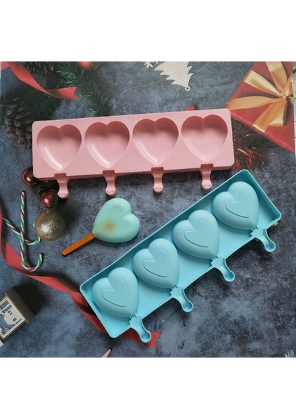 012 Mavi Dondurma Kalıp Kalp Şekli Silikon Popsicle Formu Makinesi Buz Lolly Kalıpları Buz Küpü Tepsi Parti Bar Dekorasyonu Için Fondan Kalıpları (Yurt Dışından)