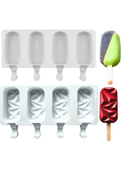 Küçük 4 Hücre Silikon Dondurma Kalıp Buz Pop Küp Popsicle Varil Kalıp Tatlı Dondurucu Suyu Dıy Kalıp Makinesi Araçları ile Dondurma Çubuğu (Yurt Dışından)