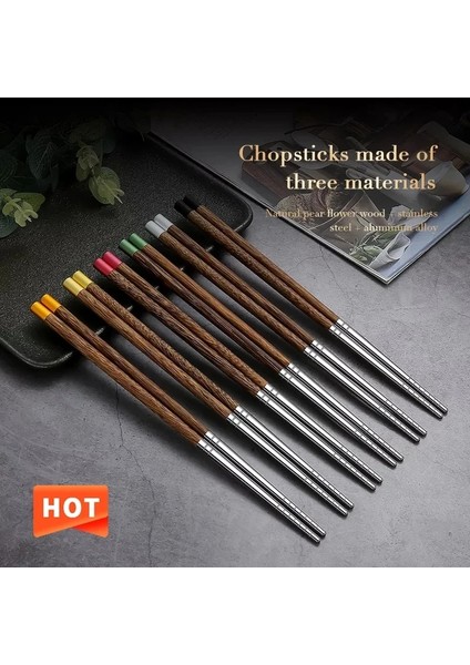 Chopticks 6 Ahşap Saplı Yemek Çubukları Paslanmaz Çelik Yemek Çubukları Ev Sivri Çin Yemek Çubukları Suşi Sofra Kaymaz Yemek Çubukları Seti (Yurt Dışından)