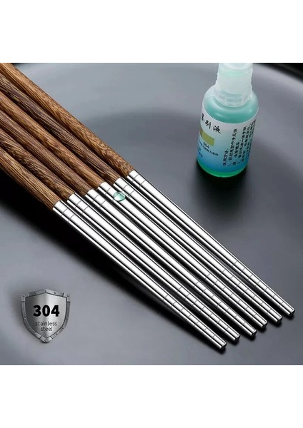 Chopticks 6 Ahşap Saplı Yemek Çubukları Paslanmaz Çelik Yemek Çubukları Ev Sivri Çin Yemek Çubukları Suşi Sofra Kaymaz Yemek Çubukları Seti (Yurt Dışından)