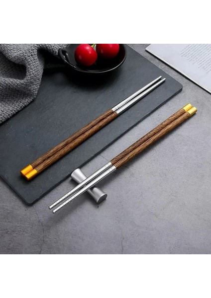 Chopticks 6 Ahşap Saplı Yemek Çubukları Paslanmaz Çelik Yemek Çubukları Ev Sivri Çin Yemek Çubukları Suşi Sofra Kaymaz Yemek Çubukları Seti (Yurt Dışından)