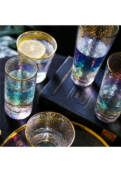 Highball Altın Kenar H 301-400ML Isıya Dayanıklı Gökkuşağı Kristal Cam Renkli Çekiç Kaplama Highball Bira Bardağı Iyon Kaplama Şarap Kokteyl Cam Kupa Kahve Fincanı (Yurt Dışından) fırsatları