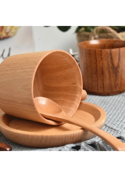 Fincan Bir Ahşap Kahvaltı Kupa Kaşık ve Tabak Kayın Ahşap Öğleden Sonra Çay Süt Kahve Fincanı Ev Ofis Için Saplı Ahşap Plaka Coaster (Yurt Dışından) fırsatları