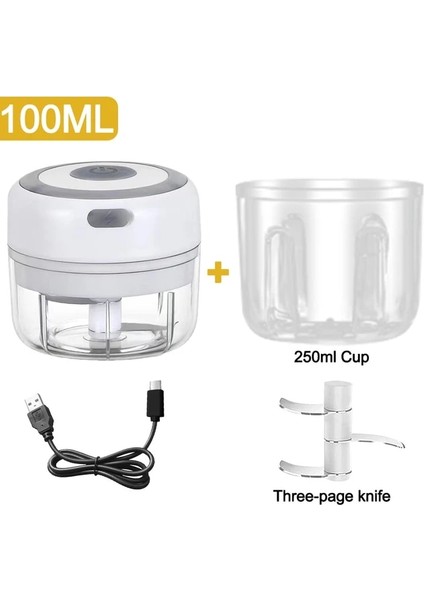 Set A Plus 100/250ML Mini Elektrikli Sarımsak Ezici Kıyıcı Kesici Zencefil Ezici Makinesi Mutfak Gıda Kırıcı Biber Sebze USB Şarj (Yurt Dışından)