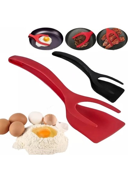 Kırmızı Silikon Çok Fonksiyonlu 2 In 1 Yapışmaz Kızarmış Yumurta Çeviriciler Yumurta Spatula Pizza Biftek Çevirme Kürek Kızartma Mutfak Gereçleri (Yurt Dışından)