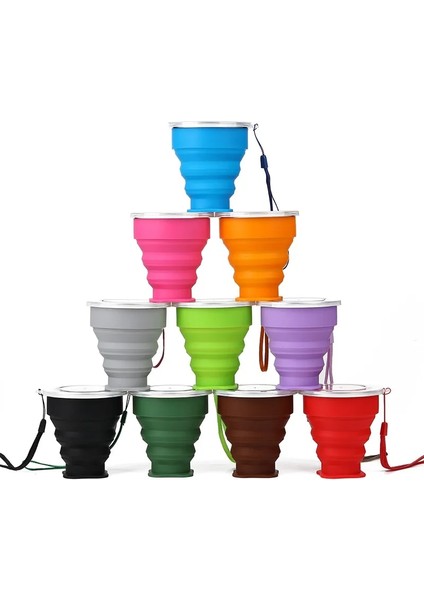 Turuncu 200 ml Taşınabilir Katlanır Kapaklı Bardak Açık Kamp Seyahat Isıya Dayanıklı Gıda Sınıfı Silikon Geri Çekilebilir Su Bardağı Katlanabilir Kupa (Yurt Dışından)