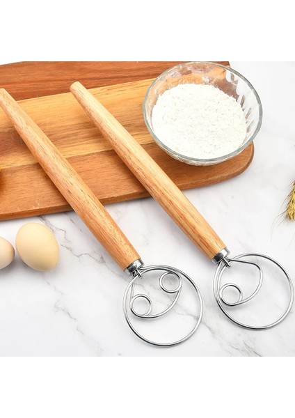 02 Danimarka Hamur Çırpma Paslanmaz Çelik Hollanda Tarzı Ekmek Hamur El Mikseri Ahşap Saplı Mutfak Pişirme Araçları Pasta Hamur Blender (Yurt Dışından)