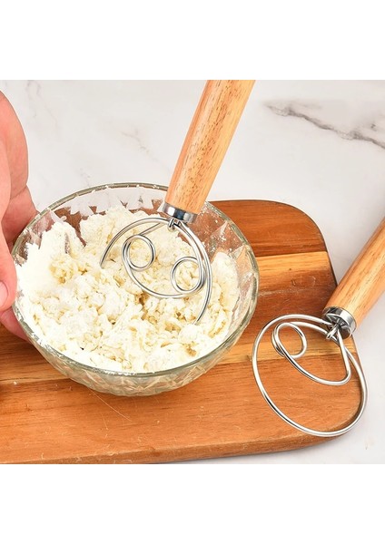 02 Danimarka Hamur Çırpma Paslanmaz Çelik Hollanda Tarzı Ekmek Hamur El Mikseri Ahşap Saplı Mutfak Pişirme Araçları Pasta Hamur Blender (Yurt Dışından)