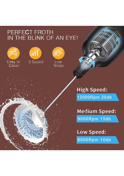 Kahve Süt Köpürtücü, Mini El Köpük Makinesi Güçlü El Köpük Blender Elektrikli Kahve Yumurta Karıştırıcılar USB Şarj Çırpma Içecek Mikser (Yurt Dışından)