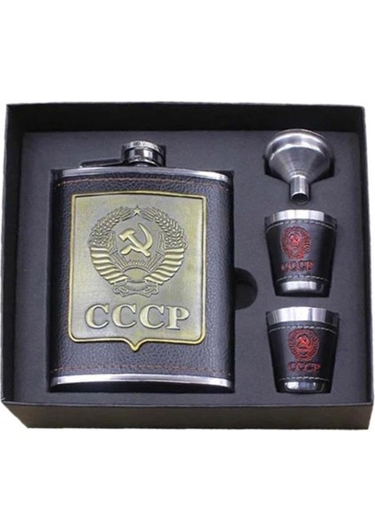 8oz Set 8oz Lüks Paslanmaz Çelik Alkol Cep Şişeleri Votka Viski Şarap Şişesi Bardak Şişe Seti Cccp Gravür Alkol Konteyner Şişesi (Yurt Dışından)