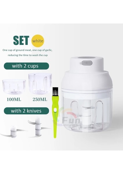 Beyaz Set Kablosuz Elektrikli Kıyma Makinesi Sarımsak Kıyma Mini Sarımsak Kıyıcı Mutfak Ev Sebze Dilimleme Mutfak Robotu Makinesi (Yurt Dışından)