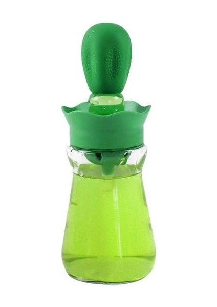 Yeşil Cam Zeytinyağı Dağıtıcı Şişesi 2 In 1 Silikon Damlalık Yağ Dağıtıcı Dağıtıcı ve Mutfak Pişirme Barbekü Için Silikon Damlalık (Yurt Dışından)