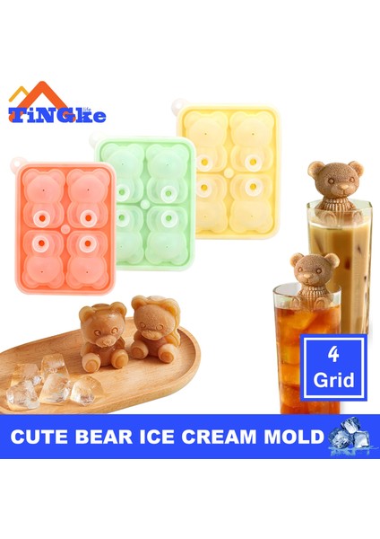 Sarı 4 Izgaralar 3D Küçük Ayı Şekli Buz Küpü Silikon Kalıp Çikolatalı Kek Kalıbı Şeker Hamur Kalıp Kahve Süt Çay Viski Buz Kalıbı (Yurt Dışından) fiyatları