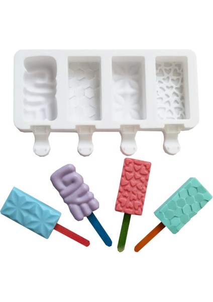 XY269-WHITE 4 Delik Buz Kek Pop Silikon Dondurma Kalıp Buz Küpü Tepsi Çikolata Popsicle Kalıpları Dıy Tatlı Ev Yapımı Pişirme Araçları Pop Maker (Yurt Dışından)