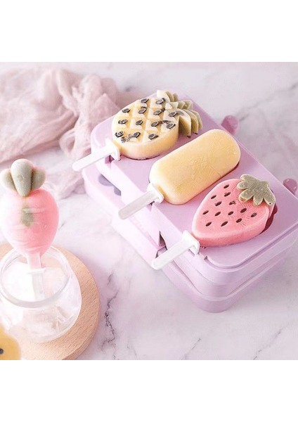 Ananas Çilek Yeşil Yeniden Kullanılabilir Dıy Silikon Dondurma Kalıbı Popsicle Kalıp Sevimli Karikatür Hayvan Kapaklı ve Çubuklu Buz Pop Kalıp Yaz Favorileri Yapımı (Yurt Dışından)