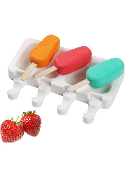 D-Beyaz Silikon Dondurma Kalıp 4 Delik Popsicle Küp Makinesi Kalıp Çikolata Tepsisi Mutfak Alet Yemek Bar Ev Bahçe Pişirme Araçları (Yurt Dışından) modelleri