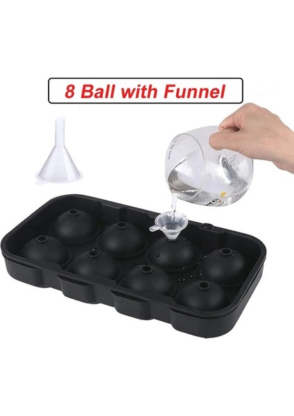 Huni ile 8 Top 4/6 Izgara Topu Büyük Kare Buz Küpü Kalıp Siyah Silikon Buz Küpü Makinesi Dondurucu Içecekler Için Yeniden Kullanılabilir Dıy Buz Küpü Tepsisi Viski Şarap (Yurt Dışından)