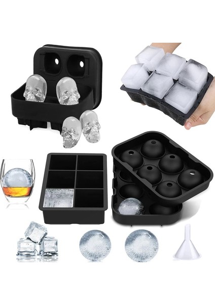 Huni ile 8 Top 4/6 Izgara Topu Büyük Kare Buz Küpü Kalıp Siyah Silikon Buz Küpü Makinesi Dondurucu Içecekler Için Yeniden Kullanılabilir Dıy Buz Küpü Tepsisi Viski Şarap (Yurt Dışından) fiyatları