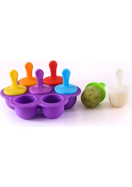 Koyu Mor 1 Adet 7 Delik Dıy Dondurma Pops Silikon Kalıp Dondurma Topu Makinesi Popsicles Kalıpları Bebek Meyve Sarsıntı Ev Mutfak Aksesuarları Aracı (Yurt Dışından)