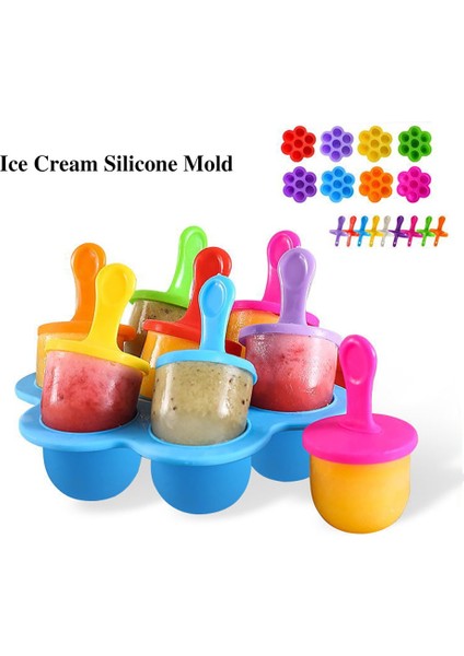 Koyu Mor 1 Adet 7 Delik Dıy Dondurma Pops Silikon Kalıp Dondurma Topu Makinesi Popsicles Kalıpları Bebek Meyve Sarsıntı Ev Mutfak Aksesuarları Aracı (Yurt Dışından)