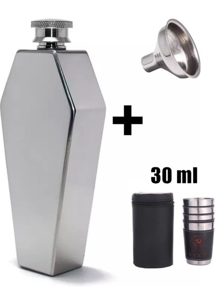 D Taşınabilir Cep Şişesi 3.5 Oz Alkollü Içecekler Fincan + Huni Paslanmaz Çelik 4 Adet 30 ml Shot Bardağı Seti Kişiselleştirilmiş Tabut Şekli Flagon Erkekler Hediye (Yurt Dışından)