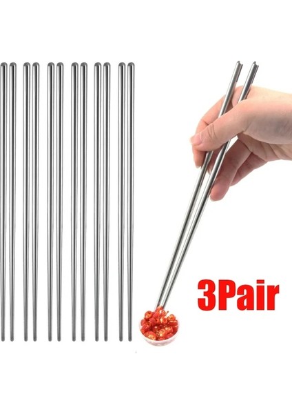 3 Çift 1/3/5 Pairs Çin Çubuklarını Paslanmaz Çelik Çubuklarını Kaymaz Çelik Çubuklarını Kitleri Yeniden Kullanılabilir Gıda Suşi Çubukları Mutfak Gereçleri (Yurt Dışından)