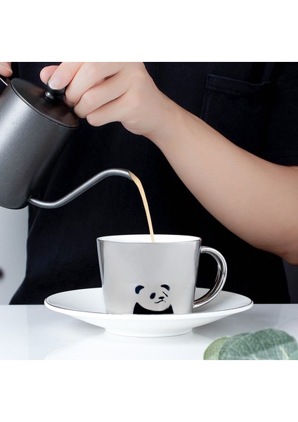 Leopar Altın 230ML 90/230CM Ins Ayna Yansıma Yaratıcı At Anamorfik Fincan Ayna Yansıma Fincan Sinek Kuşu Kupa Kahve Çay Seti Coaster ile (Yurt Dışından)