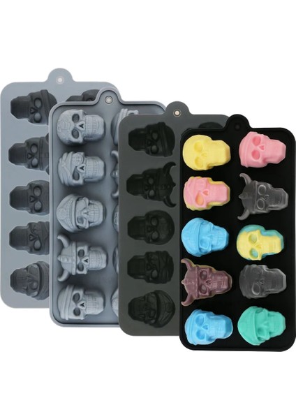 ZY-BLACK-666 10 Hücreler 3D Kafatası Buz Küpü Kalıp Silikon Buz Küpü Tepsi Buz Küpü Makinesi Dıy Viski Kokteyl Buz Topu Kalıp Çikolata Pasta Kalıp (Yurt Dışından) fiyatları