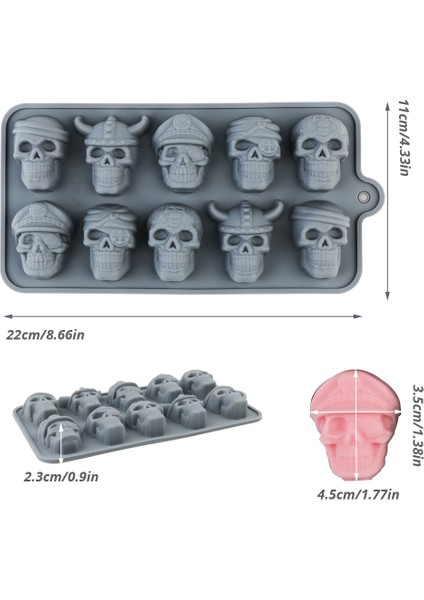 ZY-BLACK-666 10 Hücreler 3D Kafatası Buz Küpü Kalıp Silikon Buz Küpü Tepsi Buz Küpü Makinesi Dıy Viski Kokteyl Buz Topu Kalıp Çikolata Pasta Kalıp (Yurt Dışından) modelleri