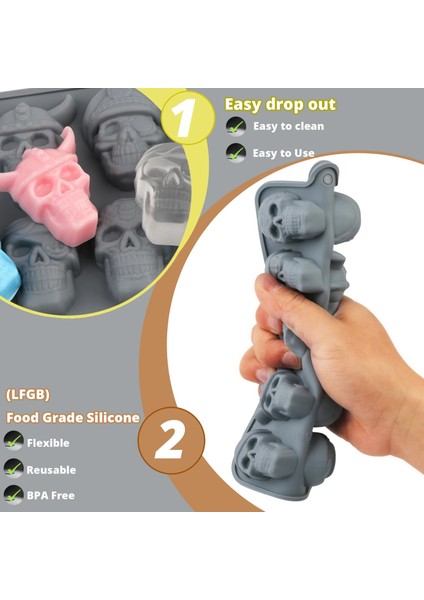 ZY-BLACK-666 10 Hücreler 3D Kafatası Buz Küpü Kalıp Silikon Buz Küpü Tepsi Buz Küpü Makinesi Dıy Viski Kokteyl Buz Topu Kalıp Çikolata Pasta Kalıp (Yurt Dışından) indirimleri