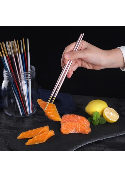 Siyah Gümüş 5 Çift 5 Çift 18/10 Paslanmaz Çelik Kaymaz Siyah Altın Yuvarlak Suşi Erişte Çin Kore Japon Çin Yemek Çubukları Bulaşık Makinesinde Yıkanabilir (Yurt Dışından)