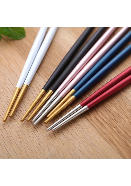 Siyah Gümüş 5 Çift 5 Çift 18/10 Paslanmaz Çelik Kaymaz Siyah Altın Yuvarlak Suşi Erişte Çin Kore Japon Çin Yemek Çubukları Bulaşık Makinesinde Yıkanabilir (Yurt Dışından)
