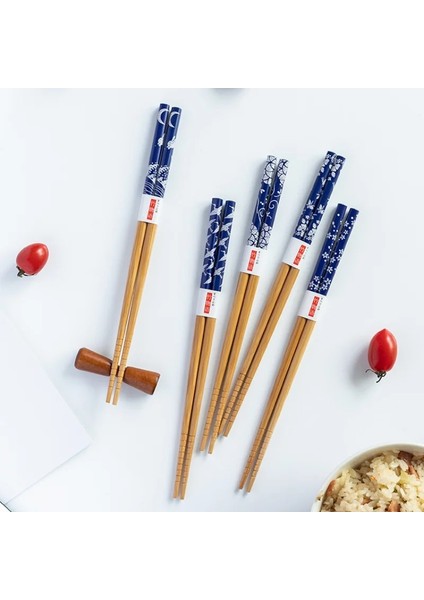 1--5 Çift 5 Çift Çin Mavi Yaratıcı Hediyeler Bambu Yemek Çubukları Üst Düzey Ev Yemek Çubukları Kaymaz Küf Geçirmez Suşi Yemek Çubukları (Yurt Dışından) modelleri