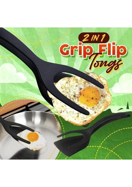 Siyah 2 In 1 Kavrama Çevirme Maşa Yumurta Spatula Maşa Kelepçe Gözleme Kızarmış Yumurta Fransız Tost Omlet Devrilmiş Turner Mutfak Aksesuarları (Yurt Dışından)