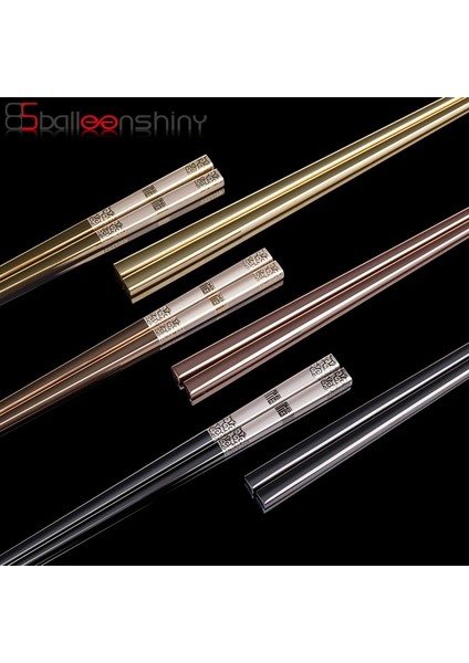 1 Çıft Sıyah Balleenshiny 304 Paslanmaz Çelik Lüks Çin Çubuklarını Lazer Gravür Fortune Çubuk Suşi Hashi Gıda Çubukları Sofra (Yurt Dışından)