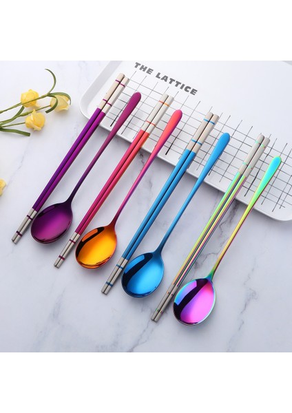 1 Takım 1/4 Takım Kore Çubuklarını Kaşık Paslanmaz Çelik Yetişkin Çatal Bıçak Takımı Suşi Kaymaz Uzun Saplı Çubuklarını Yemek Kaşığı Seti Araçları (Yurt Dışından) fırsatları