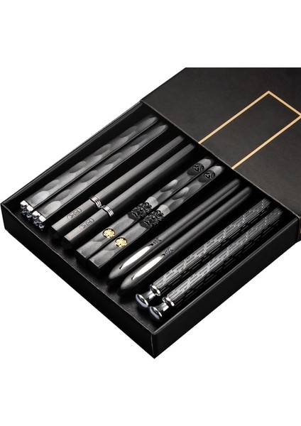 5 Çift Siyah Mix2 5 Çift Japon Çubuklarını Yeniden Kullanılabilir Alaşım Kaymaz Suşi Çubuklarını Seti Çin Hediyesi Yeniden Kullanılabilir Çubuklarını Mutfak Sofra Hediyesi (Yurt Dışından)