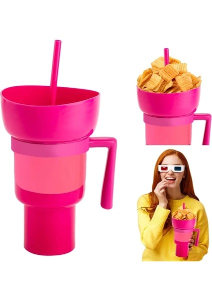 Degrade Pembe Yeni 2'si 1 Arada Snack Bowl Içecek Pipetli Bardak Stadyum Tumbler Sıçramaya Dayanıklı Sızdırmaz Taşınabilir Snack Cup Yetişkinler Için Çocuk Sinema Gezisi (Yurt Dışından)