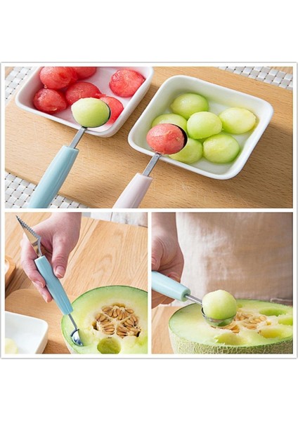 Pembe Mutfak Aksesuarları Çift Kafalı Paslanmaz Çelik Oyma Bıçağı Meyve Karpuz Dondurma Balye Kepçe Yığınları Kaşık Ev Gadget'lar (Yurt Dışından) fırsatları