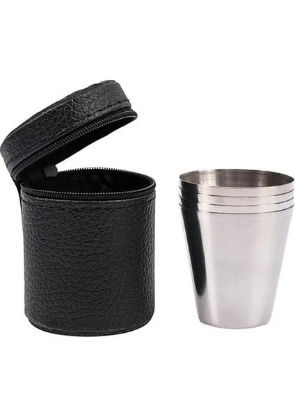 1oz No Lether 1/2oz Paslanmaz Çelik Şarap Bardakları Siyah Deri Taşıma Çantası ile Açık Kamp Rusya Cccp Viski Alkol Atış Cep Şişesi Bardak (Yurt Dışından)